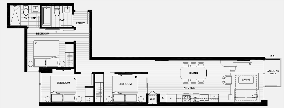 Three Bedroom Apartment Floor Plan